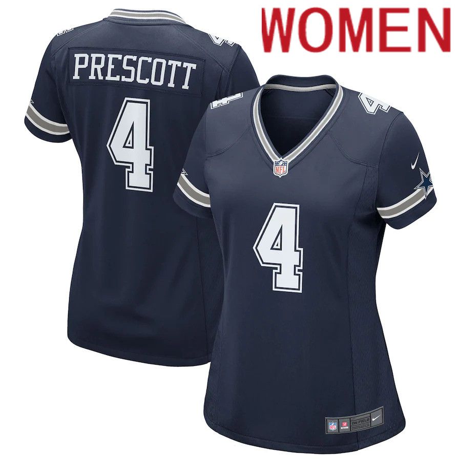 Women Dallas Cowboys #4 Dak Prescott Nike Navy Game Team NFL Jersey->women nfl jersey->Women Jersey